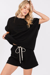 Sewn+Seen Solid Color Top and Shorts Set in Black