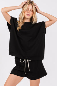 Sewn+Seen Solid Color Top and Shorts Set in Black