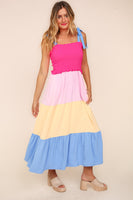 Haptics Color Block Fit and Flare Maxi Dress in Hot Pink/Cream/Blue FINAL SALE