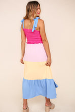Load image into Gallery viewer, Haptics Color Block Fit and Flare Maxi Dress in Hot Pink/Cream/Blue

