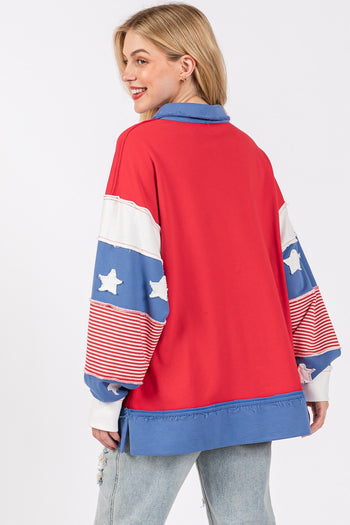 Sewn+Seen French Terry American Sweatshirt in Red/Blue/White