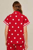 Jodifl Color Rib Band Contrast Zip Up Polka Dot Top in Red