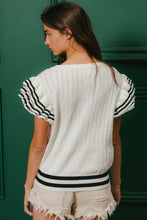 Load image into Gallery viewer, BiBi Knit Sweater Top with Crochet Flower Patches in Ivory/Black
