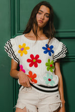 Load image into Gallery viewer, BiBi Knit Sweater Top with Crochet Flower Patches in Ivory/Black
