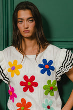 Load image into Gallery viewer, BiBi Knit Sweater Top with Crochet Flower Patches in Ivory/Black
