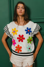 Load image into Gallery viewer, BiBi Knit Sweater Top with Crochet Flower Patches in Ivory/Black
