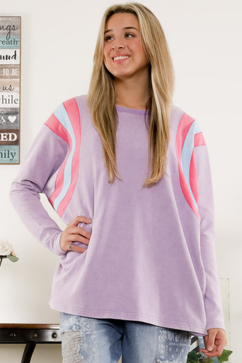 BlueVelvet Solid Color Top with Contrasting Color Details in Lavender