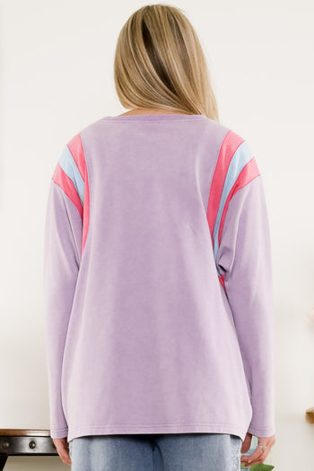 BlueVelvet Solid Color Top with Contrasting Color Details in Lavender