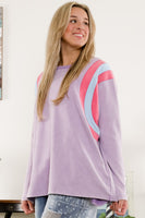 BlueVelvet Solid Color Top with Contrasting Color Details in Lavender