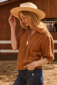 Oddi Cable Knit Sweater Top in Light Camel