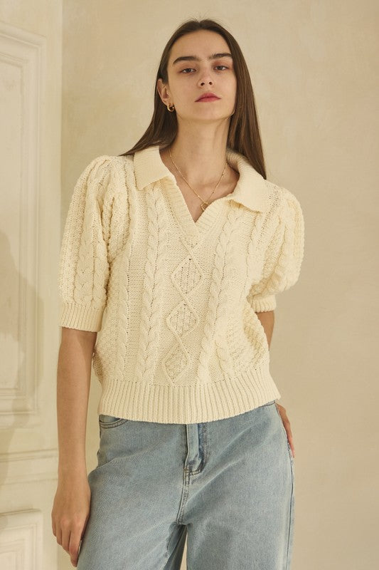 Oddi Cable Knit Sweater Top in Ivory