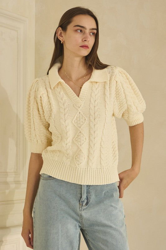 Oddi Cable Knit Sweater Top in Ivory – June Adel