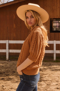 Oddi Cable Knit Sweater Top in Light Camel