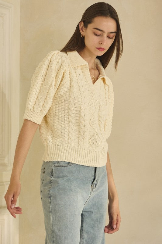 Oddi Cable Knit Sweater Top in Ivory – June Adel
