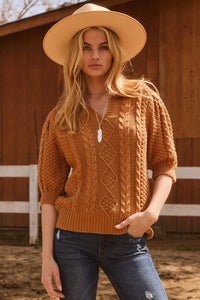 Oddi Cable Knit Sweater Top in Light Camel