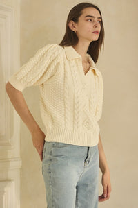 Oddi Cable Knit Sweater Top in Ivory