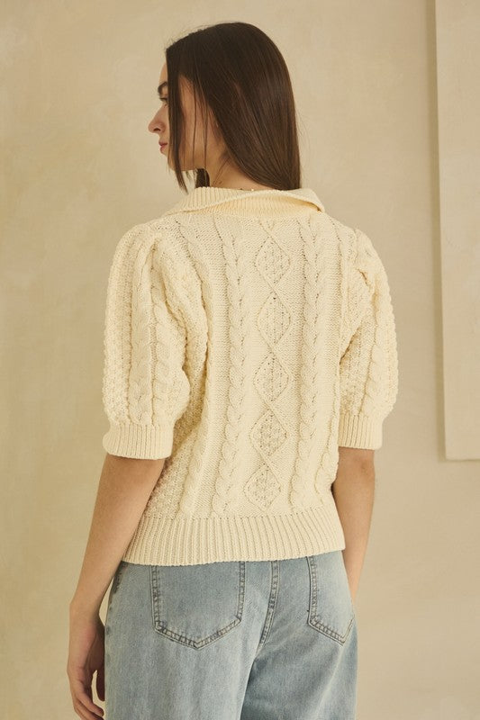 Oddi Cable Knit Sweater Top in Ivory – June Adel