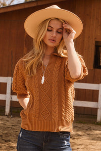 Oddi Cable Knit Sweater Top in Light Camel