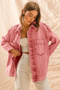 So Me Vintage Washed Denim Shacket in Vintage Pink