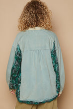 Load image into Gallery viewer, POL French Terry Top with Contrasting Color and Plaid Details in Teal Sage
