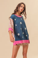 BiBi American Star French Terry Top in Navy Multi