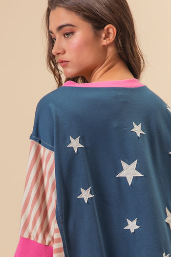 BiBi American Star French Terry Top in Navy Multi