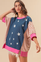 BiBi American Star French Terry Top in Navy Multi
