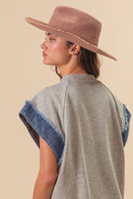 Load image into Gallery viewer, BiBi French Terry Top with Denim Star Patch Front in Heather Grey

