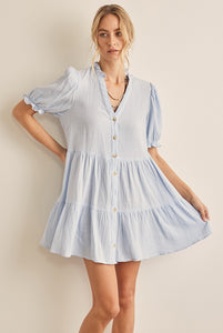 In February Button Down Tiered Dress in Blue Dress In February   