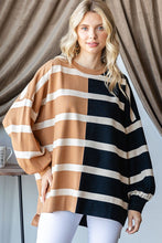 Load image into Gallery viewer, First Love OVERSIZED Contrasting Colors Striped Top in Mocha/Black ON ORDER
