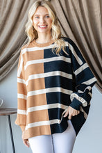 Load image into Gallery viewer, First Love OVERSIZED Contrasting Colors Striped Top in Mocha/Black ON ORDER
