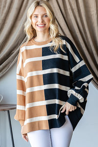 First Love OVERSIZED Contrasting Colors Striped Top in Mocha/Black ON ORDER