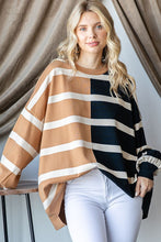 Load image into Gallery viewer, First Love OVERSIZED Contrasting Colors Striped Top in Mocha/Black ON ORDER
