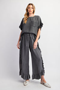 Easel Mineral Washed Loose Fit Top in Black Denim