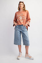 Load image into Gallery viewer, Easel Terry Knit Top with Front Flower Patch in Chai Latte
