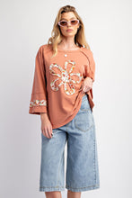 Load image into Gallery viewer, Easel Terry Knit Top with Front Flower Patch in Chai Latte
