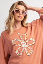 Load image into Gallery viewer, Easel Terry Knit Top with Front Flower Patch in Chai Latte
