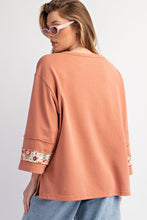 Load image into Gallery viewer, Easel Terry Knit Top with Front Flower Patch in Chai Latte
