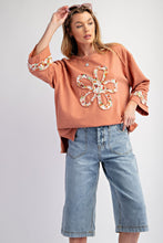 Load image into Gallery viewer, Easel Terry Knit Top with Front Flower Patch in Chai Latte
