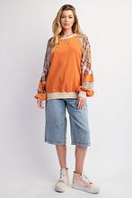 Load image into Gallery viewer, Easel Contrasting Color Top with Mixed Prints in Rust
