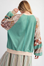 Load image into Gallery viewer, Easel Contrasting Color Top with Mixed Prints in Atlantis Green ON ORDER
