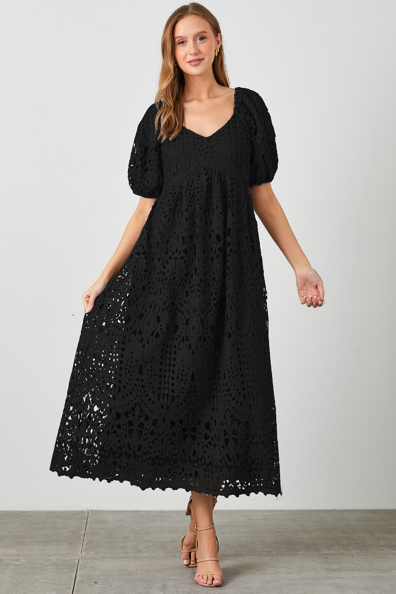 Polagram Lace Midi Dress in Black – June Adel
