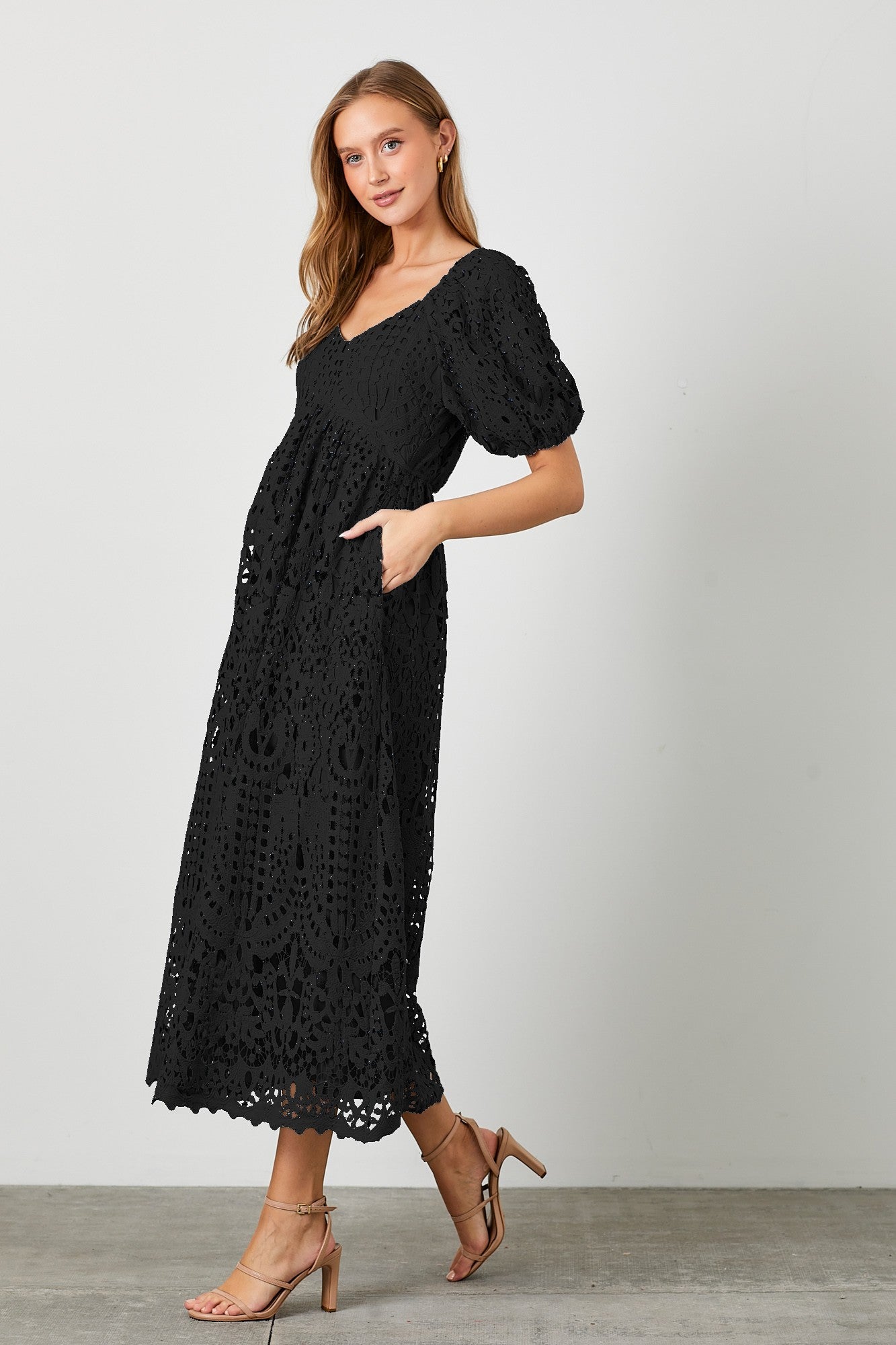 Polagram Lace Midi Dress in Black FINAL SALE June Adel Polagram Lace Midi Dress in Black FINAL SALE June Adel