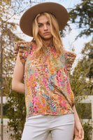 Oddi Geo Print Top in Taupe Multi