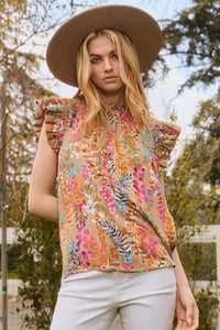 Oddi Geo Print Top in Taupe Multi