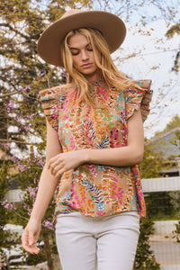 Oddi Geo Print Top in Taupe Multi