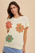 Load image into Gallery viewer, AnnieWear Lightweight Sweater Top with Large Flower Embroidery in Cream
