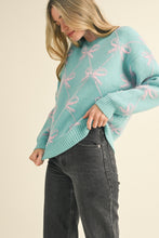 Load image into Gallery viewer, &amp;merci Diamond Ribbon Bow Pattern Knit Sweater in Teal Pink
