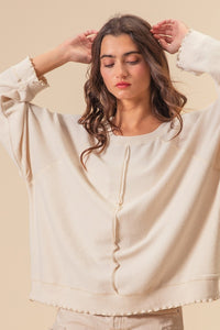 BiBi Solid Color French Terry and Thermal Top in Ivory