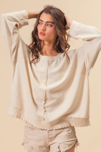 BiBi Solid Color French Terry and Thermal Top in Ivory